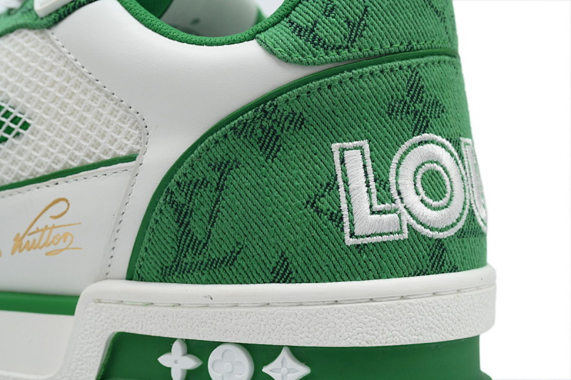 【EA0ET】牛仔绿色魔术贴 LV板鞋 Louis Vuitton Trainer Green 网眼经典印花 时尚板鞋