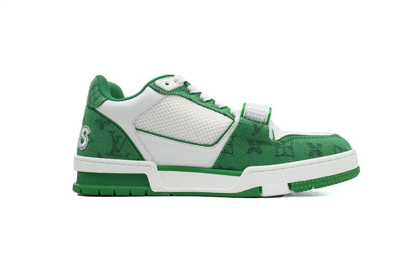 【EA0ET】牛仔绿色魔术贴 LV板鞋 Louis Vuitton Trainer Green 网眼经典印花 时尚板鞋