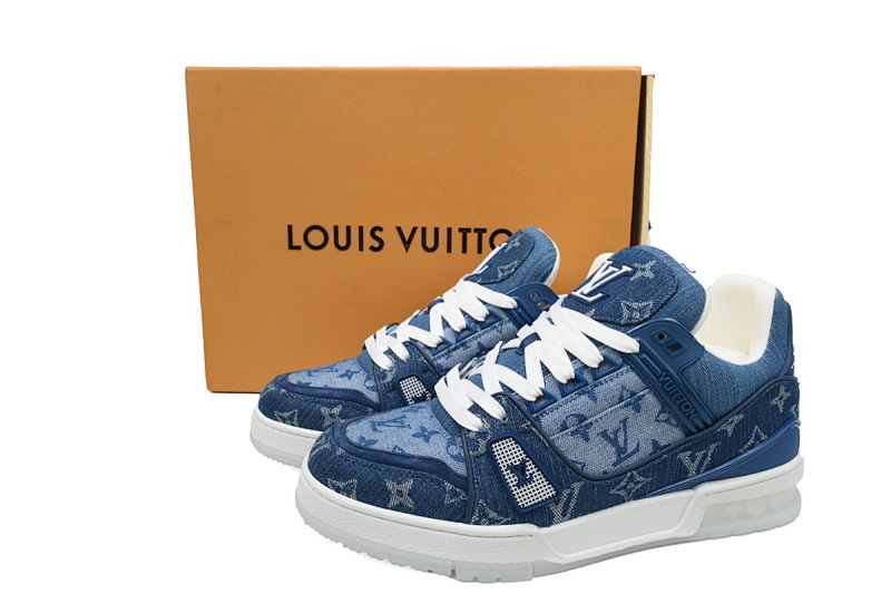 【EA0ET】新蓝牛仔 LV板鞋 Louis Vuitton Trainer Blue 牛仔布 时尚板鞋