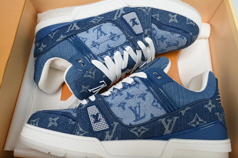 【EA0ET】新蓝牛仔 LV板鞋 Louis Vuitton Trainer Blue 牛仔布 时尚板鞋