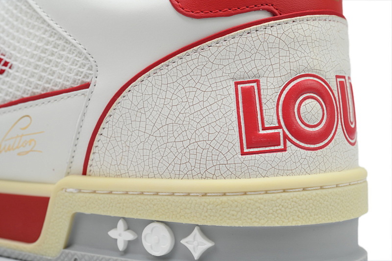 【EA0ET】红色魔术贴 LV板鞋 Louis Vuitton Trainer Red 圆头印花 时尚板鞋