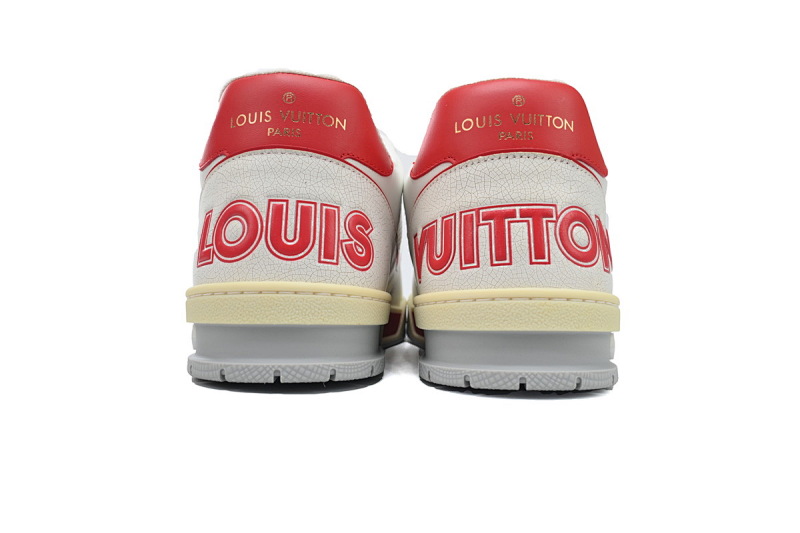 【EA0ET】红色魔术贴 LV板鞋 Louis Vuitton Trainer Red 圆头印花 时尚板鞋