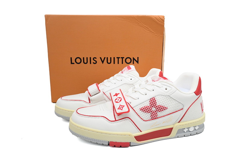 【EA0ET】红色魔术贴 LV板鞋 Louis Vuitton Trainer Red 圆头印花 时尚板鞋