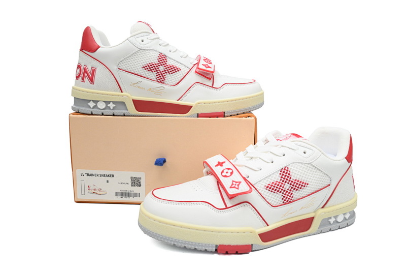【EA0ET】红色魔术贴 LV板鞋 Louis Vuitton Trainer Red 圆头印花 时尚板鞋