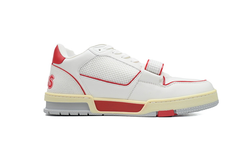 【EA0ET】红色魔术贴 LV板鞋 Louis Vuitton Trainer Red 圆头印花 时尚板鞋