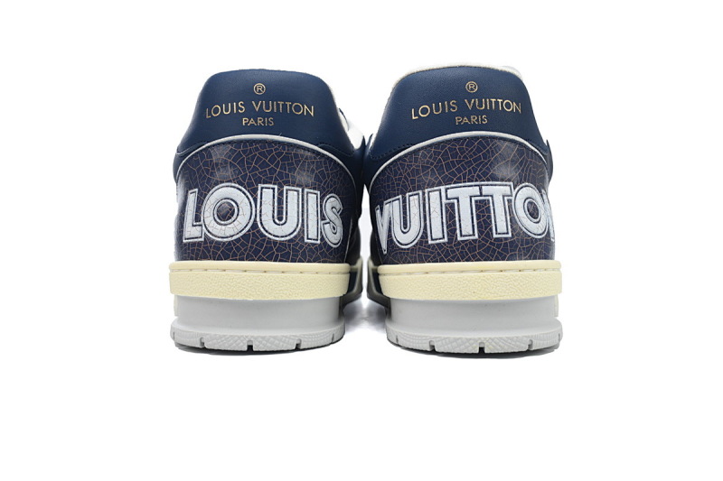 【EA0ET】深蓝魔术贴 LV板鞋 Louis Vuitton Trainer Dark Blue 圆头印花 时尚板鞋