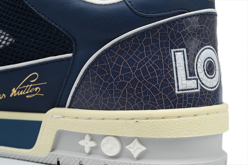 【EA0ET】深蓝魔术贴 LV板鞋 Louis Vuitton Trainer Dark Blue 圆头印花 时尚板鞋