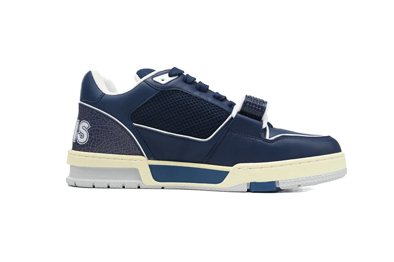 【EA0ET】深蓝魔术贴 LV板鞋 Louis Vuitton Trainer Dark Blue 圆头印花 时尚板鞋