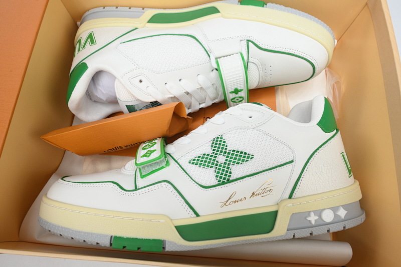 【EA0ET】绿色魔术贴 LV板鞋 Louis Vuitton Trainer Green 圆头印花 时尚板鞋