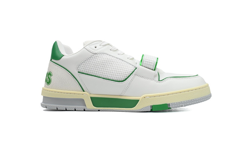 【EA0ET】绿色魔术贴 LV板鞋 Louis Vuitton Trainer Green 圆头印花 时尚板鞋