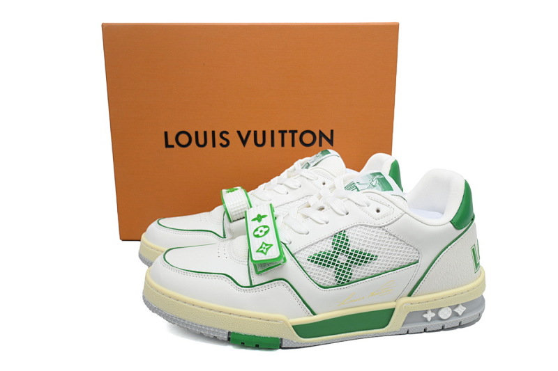 【EA0ET】绿色魔术贴 LV板鞋 Louis Vuitton Trainer Green 圆头印花 时尚板鞋