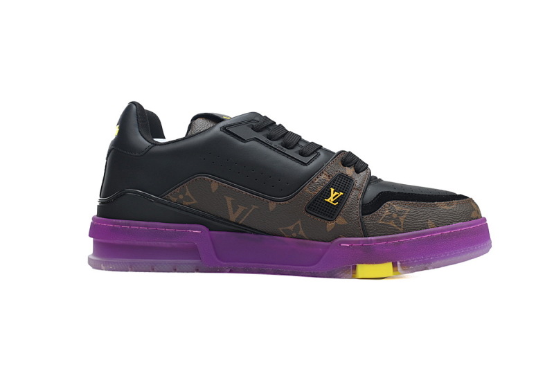 【EA0ET】紫金湖人 LV板鞋 Louis Vuitton Trainer White Orange 牛皮经典花纹 时尚板鞋