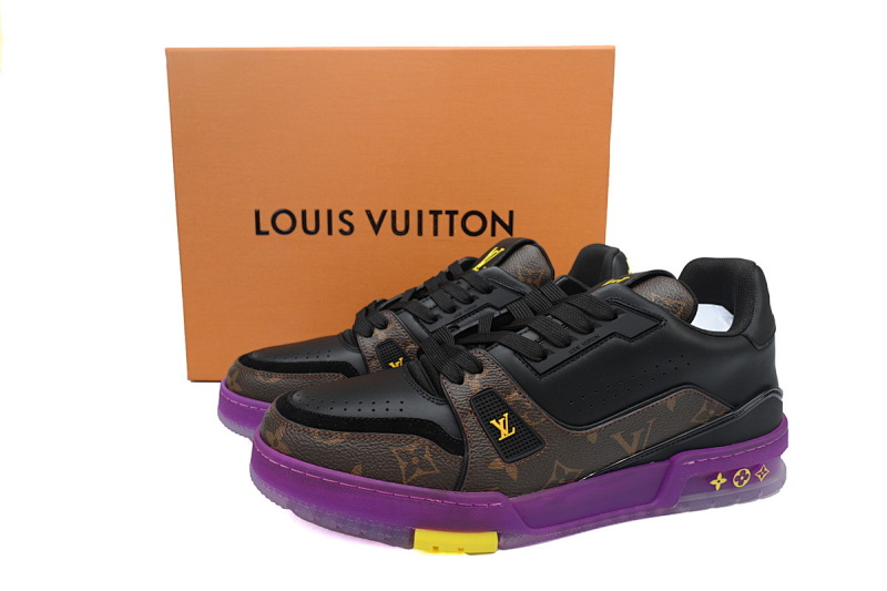 【EA0ET】紫金湖人 LV板鞋 Louis Vuitton Trainer White Orange 牛皮经典花纹 时尚板鞋