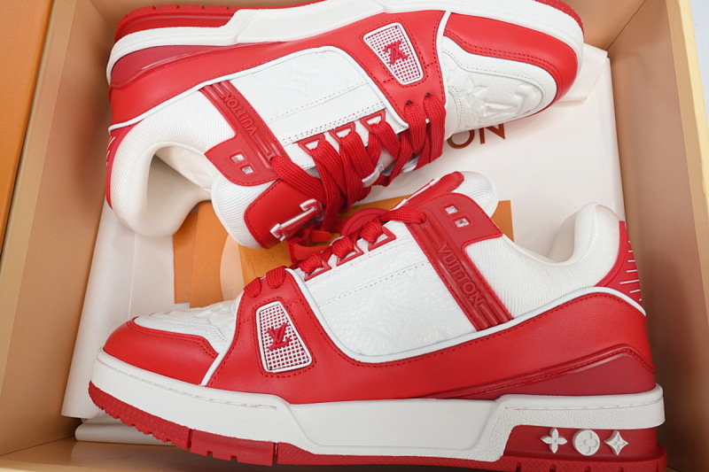 yupoo_289446_20f8e646.jpg 【EA0ET】粒面中国红 LV板鞋 Louis Vuitton Trainer White Orange 牛皮织物慈善款 时尚板鞋