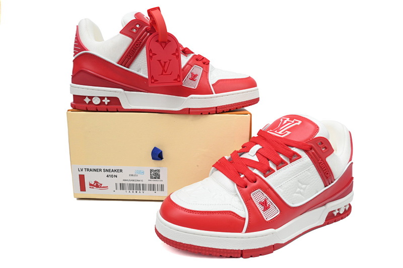 yupoo_289446_771e0b86.jpg 【EA0ET】粒面中国红 LV板鞋 Louis Vuitton Trainer White Orange 牛皮织物慈善款 时尚板鞋