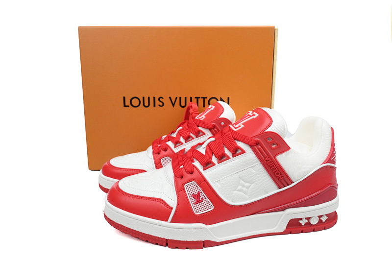 yupoo_289446_980ac431.jpg 【EA0ET】粒面中国红 LV板鞋 Louis Vuitton Trainer White Orange 牛皮织物慈善款 时尚板鞋