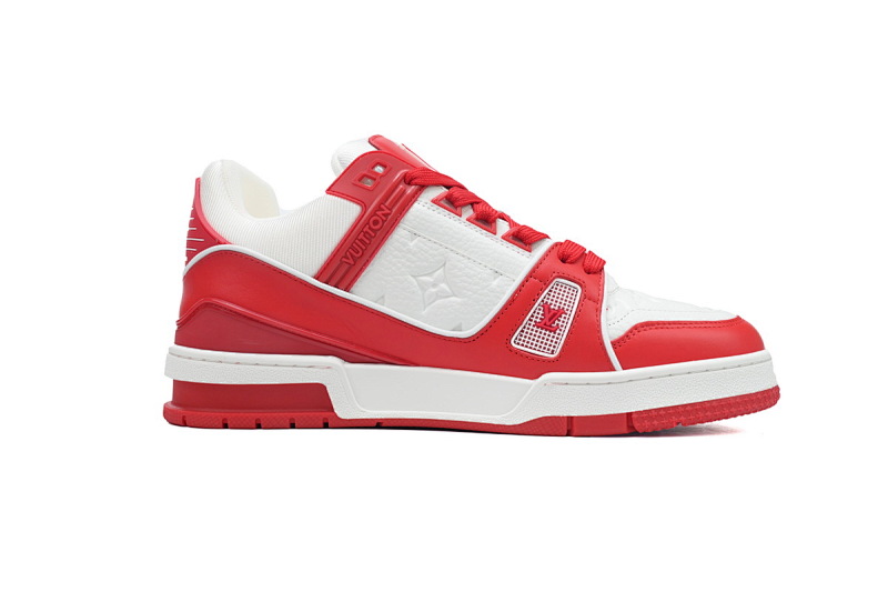 yupoo_289446_b5844e57.jpg 【EA0ET】粒面中国红 LV板鞋 Louis Vuitton Trainer White Orange 牛皮织物慈善款 时尚板鞋