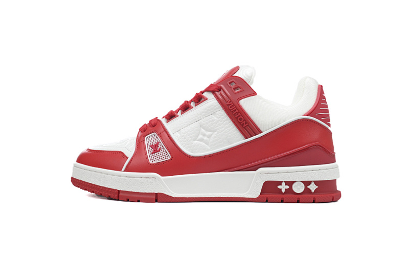 yupoo_289446_bb576363.jpg 【EA0ET】粒面中国红 LV板鞋 Louis Vuitton Trainer White Orange 牛皮织物慈善款 时尚板鞋