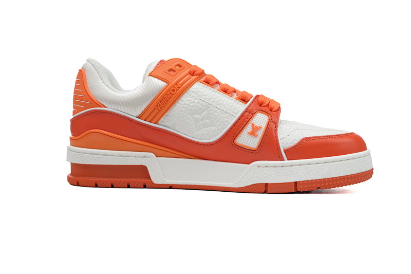 【EA0ET】压花白橙 LV板鞋 Louis Vuitton Trainer White Orange 牛皮花纹 时尚板鞋