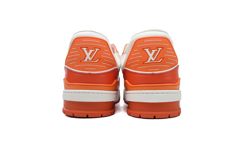【EA0ET】压花白橙 LV板鞋 Louis Vuitton Trainer White Orange 牛皮花纹 时尚板鞋