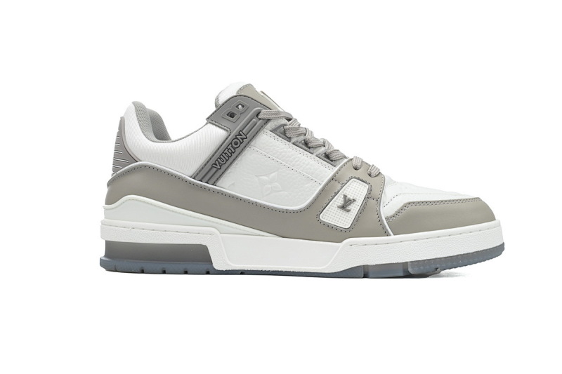 【EA0ET】压花灰白 LV板鞋 Louis Vuitton Trainer Grey White 牛皮花纹 时尚板鞋