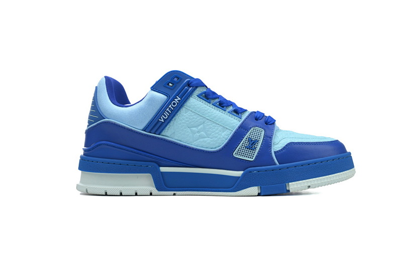 【EA0ET】压花白蓝 LV板鞋 Louis Vuitton Trainer White Blue 牛皮花纹 时尚板鞋