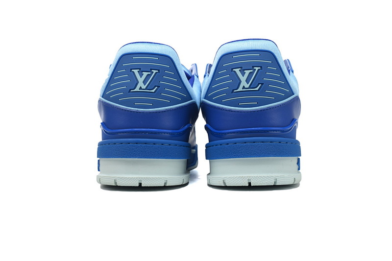【EA0ET】压花白蓝 LV板鞋 Louis Vuitton Trainer White Blue 牛皮花纹 时尚板鞋