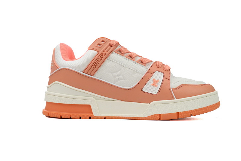 【EA0ET】压花蜜桃粉 LV板鞋 Louis Vuitton Trainer Peach 牛皮花纹 时尚板鞋
