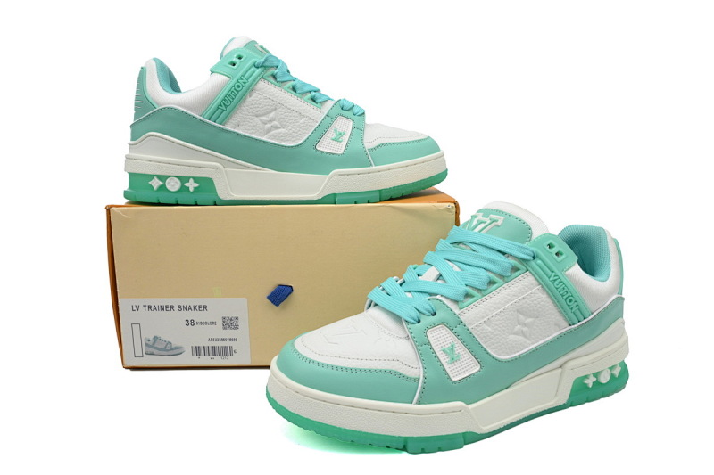 【EA0ET】压花薄荷绿 LV板鞋 Louis Vuitton Trainer Mint Green 牛皮花纹 时尚板鞋