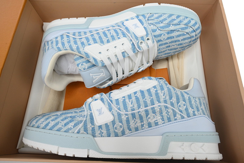 【EA0ET】织物蓝色 LV板鞋 Louis Vuitton Trainer Blue 时尚板鞋