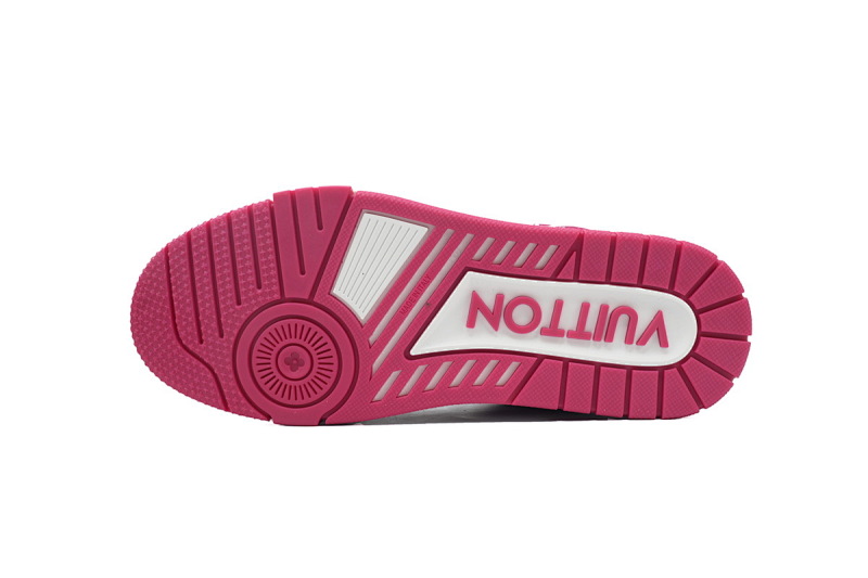 【EA0ET】压花玫红 LV板鞋 Louis Vuitton Trainer Rose Red 牛皮系带压纹 时尚板鞋