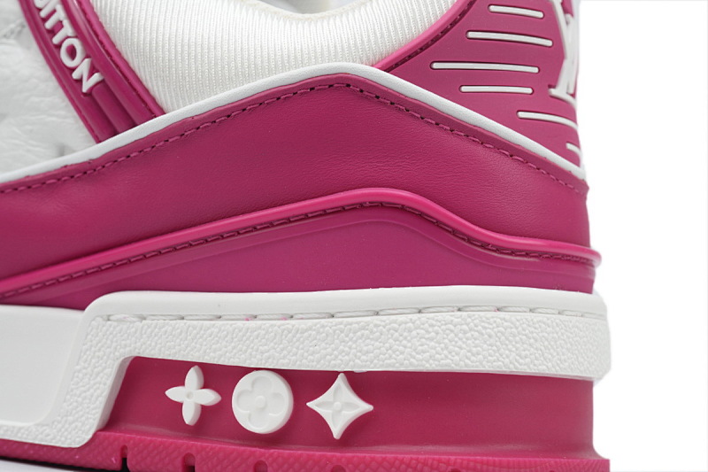 【EA0ET】压花玫红 LV板鞋 Louis Vuitton Trainer Rose Red 牛皮系带压纹 时尚板鞋