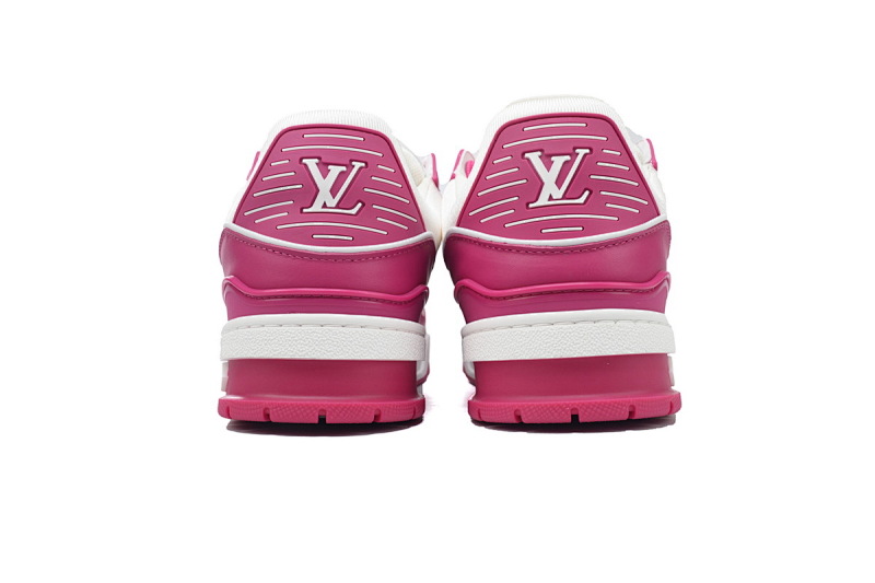 【EA0ET】压花玫红 LV板鞋 Louis Vuitton Trainer Rose Red 牛皮系带压纹 时尚板鞋