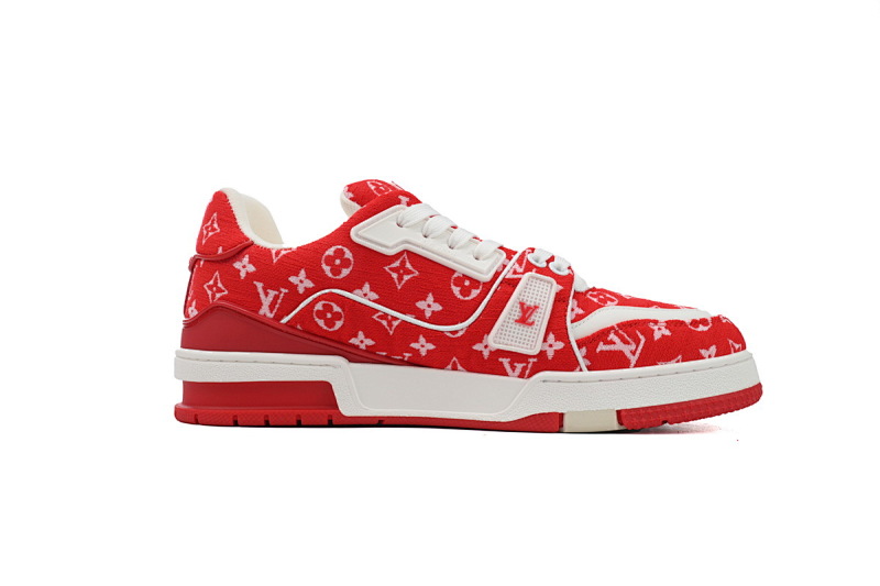【EA0ET】绒布红色 LV板鞋 Louis Vuitton Trainer Red 低帮系带 时尚板鞋
