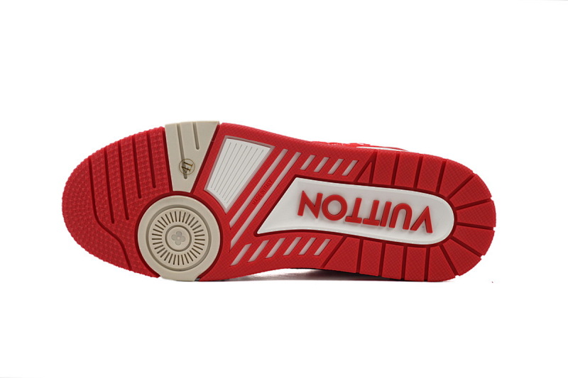 【EA0ET】绒布红色 LV板鞋 Louis Vuitton Trainer Red 低帮系带 时尚板鞋