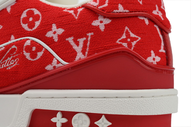 【EA0ET】绒布红色 LV板鞋 Louis Vuitton Trainer Red 低帮系带 时尚板鞋