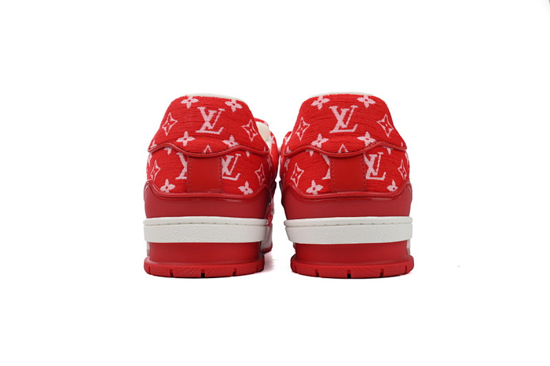 【EA0ET】绒布红色 LV板鞋 Louis Vuitton Trainer Red 低帮系带 时尚板鞋