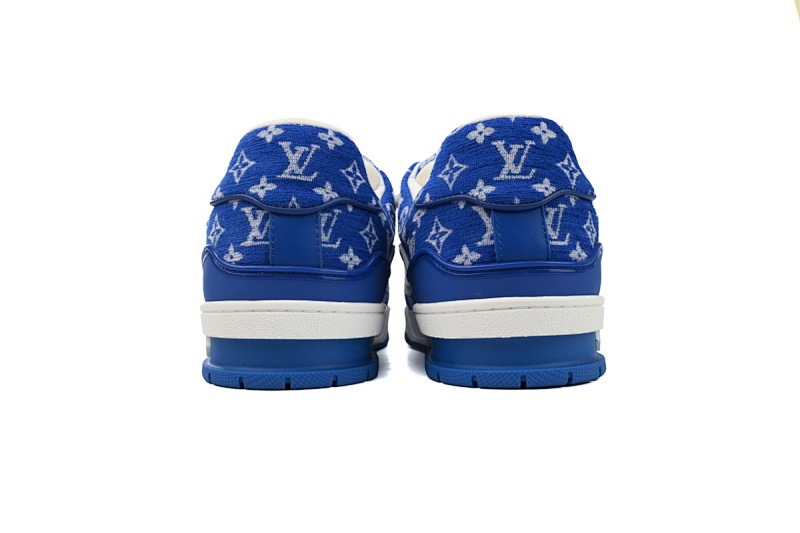 【EA0ET】绒布蓝色 LV板鞋 Louis Vuitton Trainer Blue 低帮系带 时尚板鞋