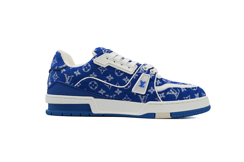【EA0ET】绒布蓝色 LV板鞋 Louis Vuitton Trainer Blue 低帮系带 时尚板鞋