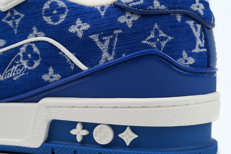 【EA0ET】绒布蓝色 LV板鞋 Louis Vuitton Trainer Blue 低帮系带 时尚板鞋