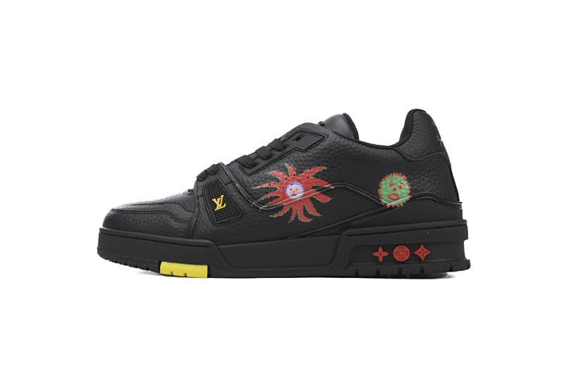yupoo_289945_bb565c19.jpg 【EA0ET】印花黑太阳花 LV板鞋 Yayoi Kusama x Louis Vuitton Trainer Black 牛皮低帮系带 时尚板鞋