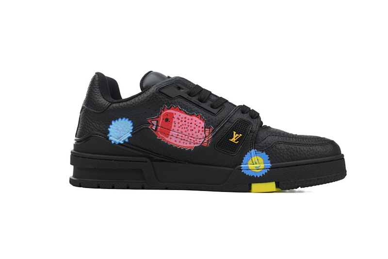 yupoo_289945_d0870218.jpg 【EA0ET】印花黑太阳花 LV板鞋 Yayoi Kusama x Louis Vuitton Trainer Black 牛皮低帮系带 时尚板鞋