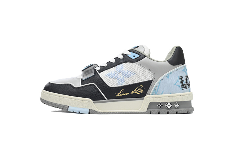 【EA0ET】黑蓝魔术贴 LV板鞋 Louis Vuitton Trainer Black Blue 网眼经典印花 时尚板鞋