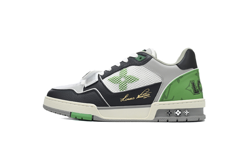 【EA0ET】黑绿魔术贴 LV板鞋 Louis Vuitton Trainer Black Green 网眼经典印花 时尚板鞋