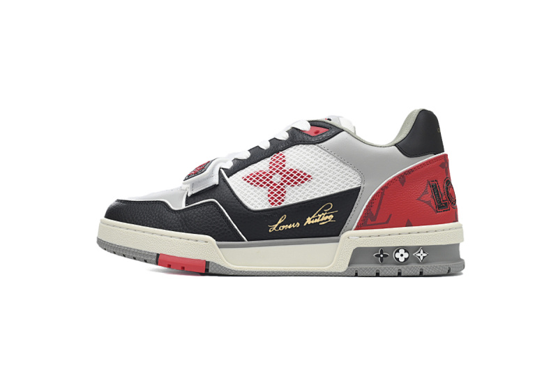 【EA0ET】黑红魔术贴 LV板鞋 Louis Vuitton Trainer Black and Red 网眼经典印花 时尚板鞋