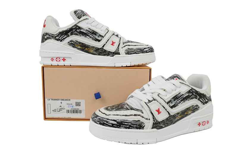【EA0ET】涂鸦黑色 LV板鞋 Louis Vuitton Trainer Black 手绘涂鸦 时尚板鞋