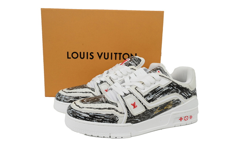 【EA0ET】涂鸦黑色 LV板鞋 Louis Vuitton Trainer Black 手绘涂鸦 时尚板鞋