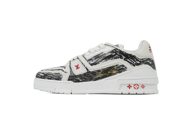 【EA0ET】涂鸦黑色 LV板鞋 Louis Vuitton Trainer Black 手绘涂鸦 时尚板鞋