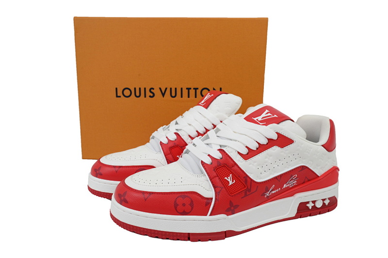 yupoo_290387_25110cdf.jpg 【EA0ET】54压花白红 LV板鞋 Louis Vuitton Trainer White Red 系带时尚板鞋