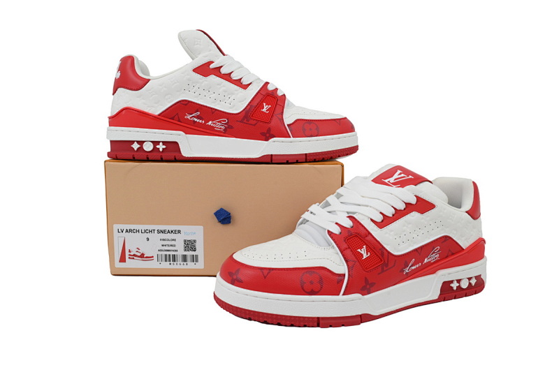 yupoo_290387_8757bdaa.jpg 【EA0ET】54压花白红 LV板鞋 Louis Vuitton Trainer White Red 系带时尚板鞋
